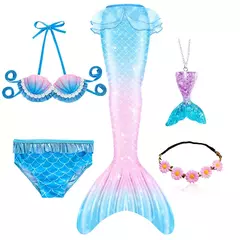 Novas crianças a pequena sereia caudas crianças memaid maiô biquíni traje de halloween feminino pode adicionar monofin para piscina - loja online