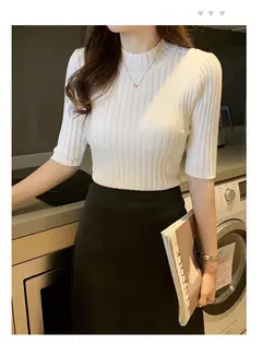 Blusa feminina de malha manga curta, blusa feminina, pulôveres de malha, E525, 2022 - Wolf Magazine