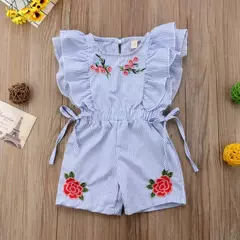 Criança crianças bebê menina flor listra plissado macacão roupas roupas