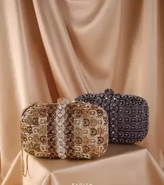 Bolsa de embreagem de cristal diamante para mulheres, bolsa mensageiro de ombro, embreagens noturnas, preto dourado, nova moda, melhor designer na internet