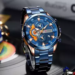 CURREN-Relógios masculinos de aço inoxidável, moda criativa, mostrador luminoso com cronógrafo, relógios de pulso casuais masculinos, relógio