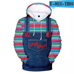 Chucky-Homens 3D Full-Print Hoodies Filme de Terror, moletom Hoodie, Traje Cosplay, Streetwear, Unisex, Nova Moda, 2024 na internet