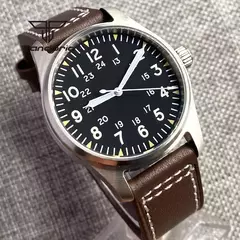 Relógios piloto de mergulho automático Tandorio para homens, vidro safira, mostrador luminoso verde, pulseira de couro, coroa de parafuso, NH35A, 20Bar, 39mm na internet