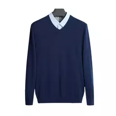 Imagem do Suéter de algodão masculino manga longa pulôveres outwear masculino gola v blusas da moda de marca solto fit roupas de tricô estilo coreano