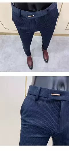 Calças justas de estiramento formal masculinas, calças casuais, roupa de cor sólida, calças de terno fashion - Wolf Magazine