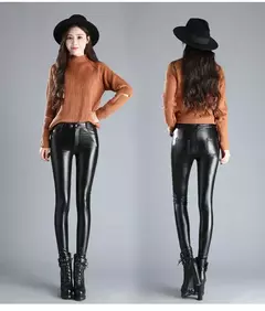 Imagem do Calça feminina de couro estica, calça casual de veludo inverno, perneira de lápis feminina grossa quente, cintura alta, outono