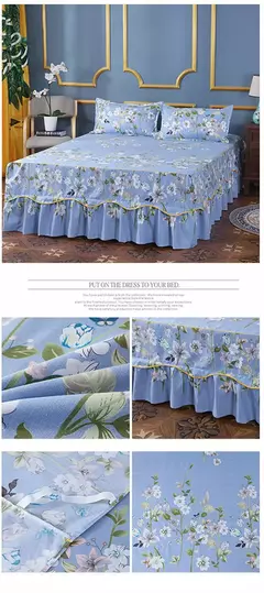 Imagem do colcha de cama casal lencol cama casal Princesa estilo colcha na cama com saia algodão impressão roupa de cama para casa elástico lençol equipado com fronhas roupa de cama jogo de cama