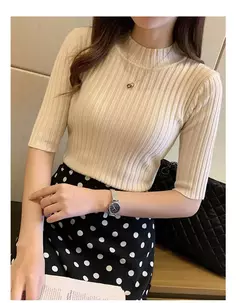 Imagem do Blusa feminina de malha manga curta, blusa feminina, pulôveres de malha, E525, 2022