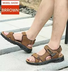 Venda quente sandálias masculinas de verão ao ar livre antiderrapante sandálias de praia masculinas feitas à mão sapatos masculinos de couro genuíno moda tênis