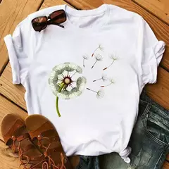 Maycaur-camiseta estampada dente-de-leão fofa para mulheres, camiseta estampada gráfica dos desenhos animados, camisa branca casual para senhoras, camiseta nova e engraçada - Wolf Magazine