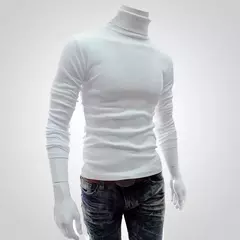 Gola alta masculina malha suéteres de algodão, pulôveres finos, roupas de escritório, tops masculinos, monocromáticos, vinho tinto - loja online