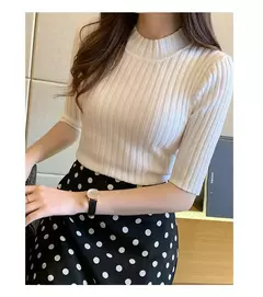 Blusa feminina de malha manga curta, blusa feminina, pulôveres de malha, E525, 2022 - loja online