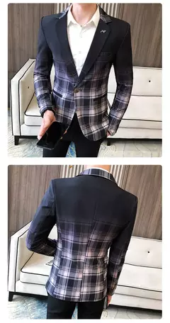 Jaqueta de terno casual xadrez masculina, baile masculino, blazer social, casaco fino, roupa de anfitrião, moda boutique - loja online