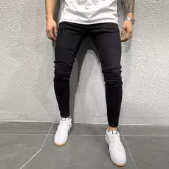 Cinza cor pura jeans homens cintura elástica calças de brim magros 2021 estiramento sem rasgado calças streetwear preto dos homens denim