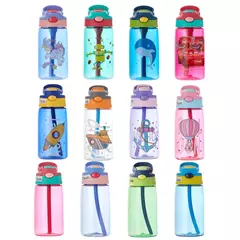 Bebê criativo dos desenhos animados alimentando copos com canudos, garrafas de água infantis, copos portáteis ao ar livre, à prova de vazamento, 480ml - comprar online