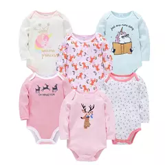 Imagem do Kavkas-bebê meninos e meninas bodysuit, macacão de manga comprida, 100% algodão, roupas recém-nascidas, roupas de bebê, 0-12 meses, 6 pcs, 3 pcs
