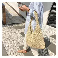 Gusure casual palha sacos de ombro das mulheres de vime tecido senhoras bolsas artesanais praia verão grandes totes saco bohemia - Wolf Magazine