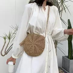 Bolsa de ombro redonda de palha de verão, bolsa de mão feminina de grande capacidade, artesanal, bolsas de praia de vime da moda, bolsa de mão, férias - comprar online