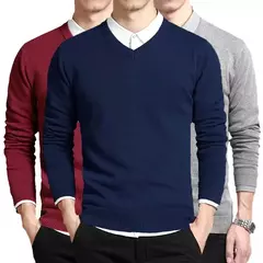 Suéter de algodão masculino manga longa pulôveres outwear masculino gola v blusas da moda de marca solto fit roupas de tricô estilo coreano - comprar online