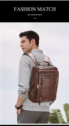 Imagem do JEEP BULUO-Bolsa Masculina Casual para Laptop, Mochila de Couro Dividido, Bolsa para Computador, Alta Capacidade, Nova Tendência