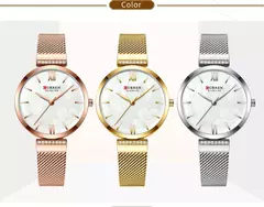 CURREN-Relógio de quartzo em aço inoxidável feminino, bracelete elegante, relógio feminino, vestido feminino, moda luxuosa, dourado na internet