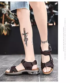 Sandálias masculinas de verão de couro genuíno, chinelos masculinos, gladiador, praia, macio, confortável, ao ar livre, sapatos vadeando, marca, 38-46 - comprar online