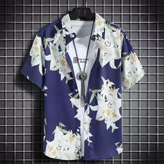 Camisas havaianas casuais masculinas de manga curta, tops florais soltos, roupas na internet