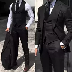 Smoking Slim Fit para casamento masculino, terno padrinhos, jaqueta formal de negócios, colete, calças, noivo clássico, 3 peças