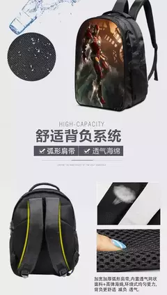 Imagem do Bolsa Escolar Marvel Super Heroes para Crianças, Mochilas Homem de Ferro, Mochila 3D Anime, Bolsa de Viagem Infantil, Meninos, Escola Primária, Novo