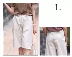 Shorts de algodão para mulheres, calças de lazer de pernas largas, cintura solta elástica com cinto, tamanho grande, 7XL, 8XL, verão - Wolf Magazine