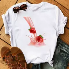 Camiseta branca estampada com frutas engraçadas para mulheres, estampa Kawaii Banana, camiseta Harajuku, manga curta, camiseta, moda