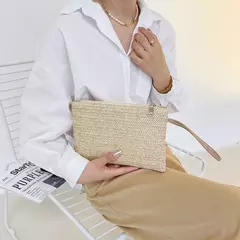 Moda feminina boêmio tecido embreagem wristlet saco casual senhoras praia verão cor sólida pequenas bolsas bolsa branco bege presentes - Wolf Magazine