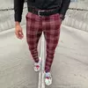 Calça xadrez casual masculina, calça stretch social, cintura média, magro, escritório de negócios, trabalhando, festa, terno masculino, outono, verão