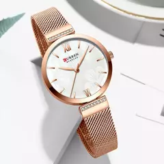 CURREN-Relógio de quartzo em aço inoxidável feminino, bracelete elegante, relógio feminino, vestido feminino, moda luxuosa, dourado - loja online
