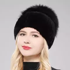 Real Genuine Fox Fur Gorros Chapéu para Mulheres, Pele de Coelho Rex Natural Boné de Caveira, Chapéus de malha para meninas, inverno, estilo russo, novo na internet