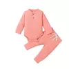 Conjunto de bodysuits de manga comprida e calças elásticas para bebé, com nervuras, xadrez, roupa sólida, infantil, recém-nascido, menina, menino, primavera, outono, 2 peças