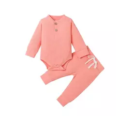 Conjunto de bodysuits de manga comprida e calças elásticas para bebé, com nervuras, xadrez, roupa sólida, infantil, recém-nascido, menina, menino, primavera, outono, 2 peças