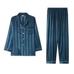 Conjunto de pijama de seda fino masculino, manga comprida e calça curta, pijama, calça para dormir