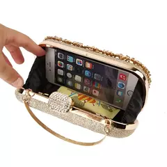 Embreagem noite diamante para mulheres, mini bolsa dourada, bolsa de ombro corrente, pequena oca flores de cristal, bolsa para festa de casamento - loja online