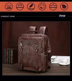 JEEP BULUO-Bolsa Masculina Casual para Laptop, Mochila de Couro Dividido, Bolsa para Computador, Alta Capacidade, Nova Tendência - loja online