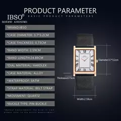 IBSO-Relógio ultrafino de quartzo com mostrador retangular masculino, estilo comercial de luxo, pulseira de couro genuíno, relógios de pulso impermeáveis, novos - loja online