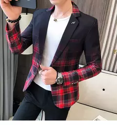Imagem do Jaqueta de terno casual xadrez masculina, baile masculino, blazer social, casaco fino, roupa de anfitrião, moda boutique