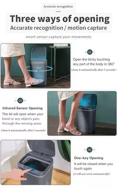 Sensor automático lixeira, elétrico, Touchless, Smart Bin, cozinha, banheiro, balde impermeável, lixo com tampa, Home Wastebasket, 16L na internet