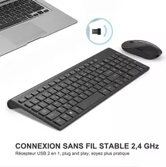 Combo de teclado e mouse sem fio, 2.4G recarregável AZERTY Keyboard Set, ergonômico para computador, Mac, PC, laptop, TV - loja online
