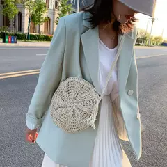 Bolsa de ombro redonda de palha de verão, bolsa de mão feminina de grande capacidade, artesanal, bolsas de praia de vime da moda, bolsa de mão, férias