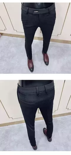 Imagem do Calças justas de estiramento formal masculinas, calças casuais, roupa de cor sólida, calças de terno fashion