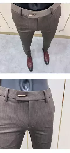 Calças justas de estiramento formal masculinas, calças casuais, roupa de cor sólida, calças de terno fashion na internet