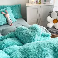 Conjunto de cama luxuoso preto macio, capa de edredão Shaggy, 2 fronhas, zíper, veludo macio, 3pcs - loja online