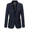 Blazer fino monocromático para homens, jaqueta de escritório masculina, tamanho grande, preto e azul, casaco de casamento coreano