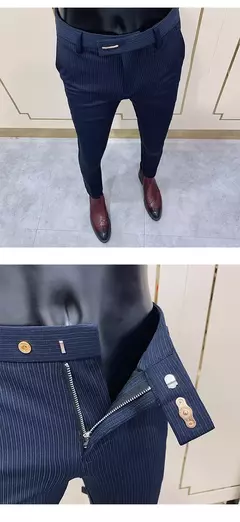 Calças justas de estiramento formal masculinas, calças casuais, roupa de cor sólida, calças de terno fashion